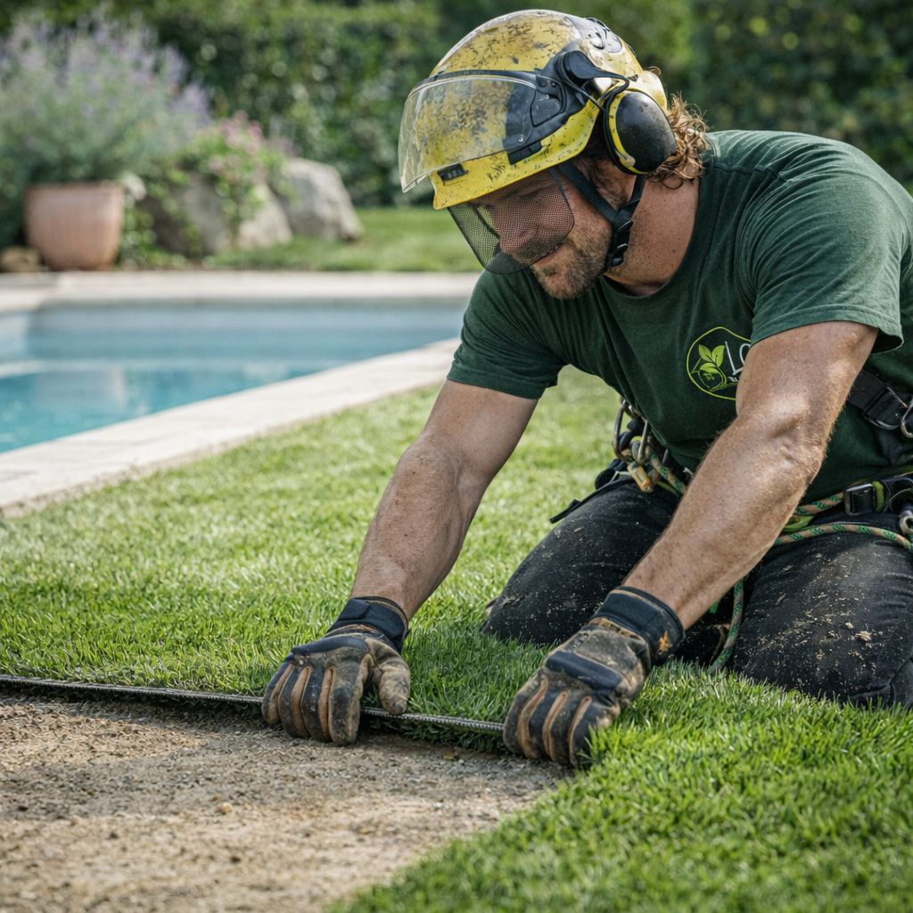 Pose de gazon synthétique avec finitions soignées